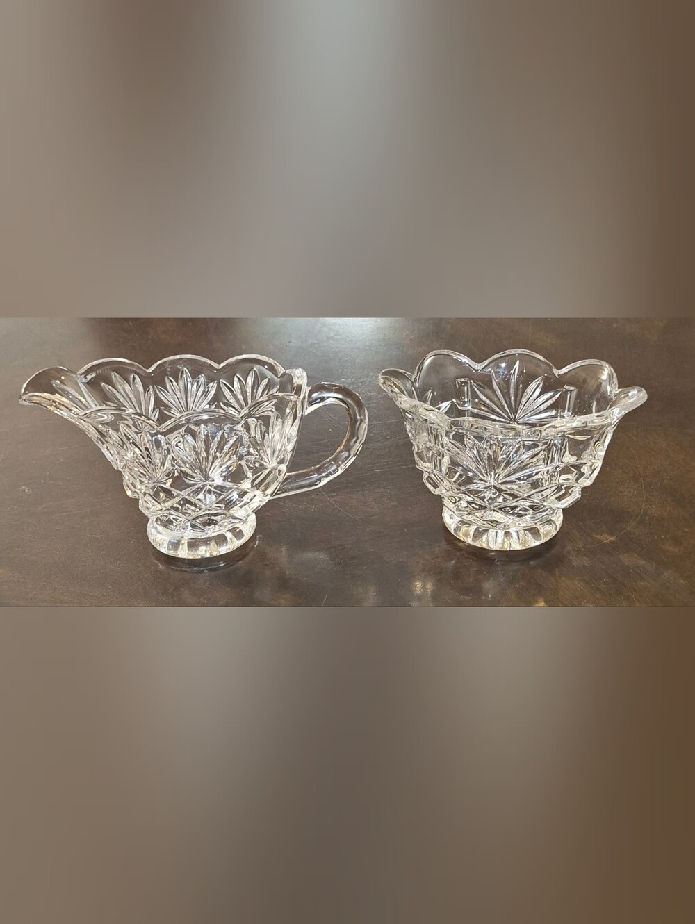 Vintage Shannon Crystal Creamer & Open Sugar Bowl Set Starburst Scalloped